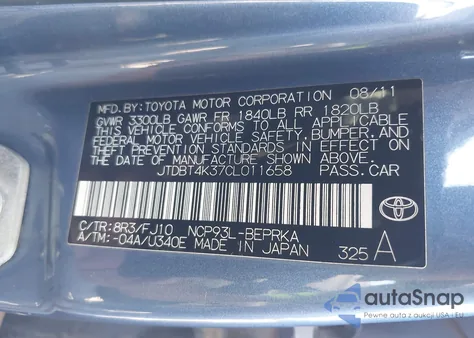 2012 Toyota Yaris from USA, damaged, VIN JTDBT4K37CL011658